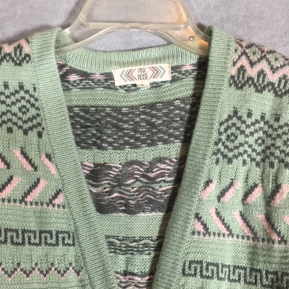 PINK ROSE Aztec Southwest Design Long Line Open Front Cardigan with Long Sleeves - Picture 3 of 16